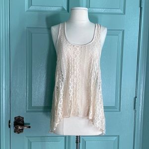 🌿h.i.p. cream stretch lace racer back loose fit tank size L